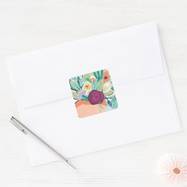 Fauvist Floral II Square Sticker (Envelope)