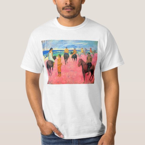 Fauvist painting Gauguin horse art riders on beach T_Shirt