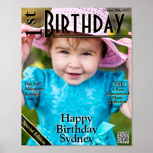 Faux 1st Birthday Magazine Cover Poster