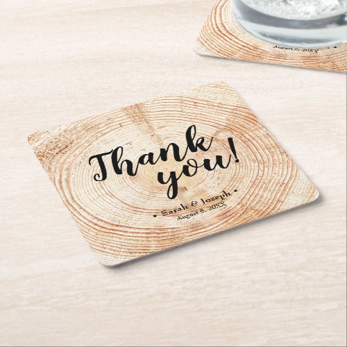 Faux 2Wood Grain Rustic Wedding Thank You Favor Square Paper Coaster