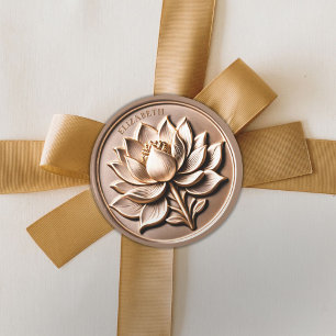 Faux 3D Antique Gold Regal Lotus Blossom Classic Round Sticker