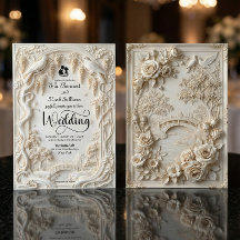 Faux 3D Bas-Relief Plaster Floral Sculpted Wedding