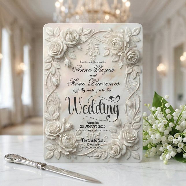 Faux 3D Embossed Floral Bas-Relief Classic Invitation (Creator Uploaded)