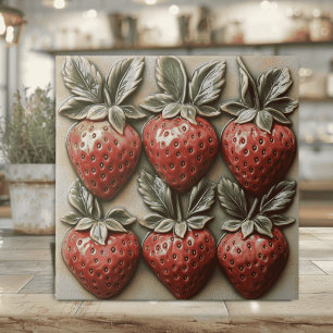 Faux 3D Glazed Italian Strawberries Ceramic Tile