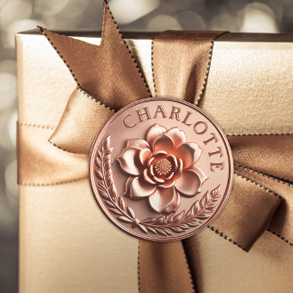 Faux 3D Luxury Rose Gold Peony and Laurel Wreath Classic Round Sticker