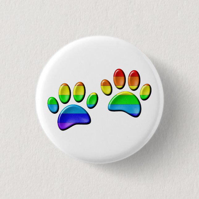 Faux 3D Rainbow Dog Paw Prints Button (Front)