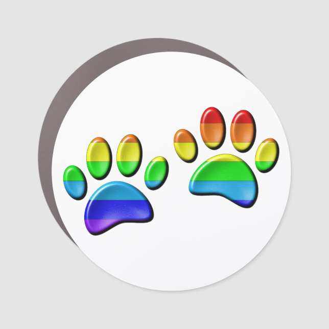 Faux 3D Rainbow Dog Paw Prints Car Magnet (Front)