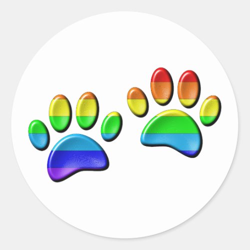 Faux 3D Rainbow Dog Paw Prints Classic Round Sticker