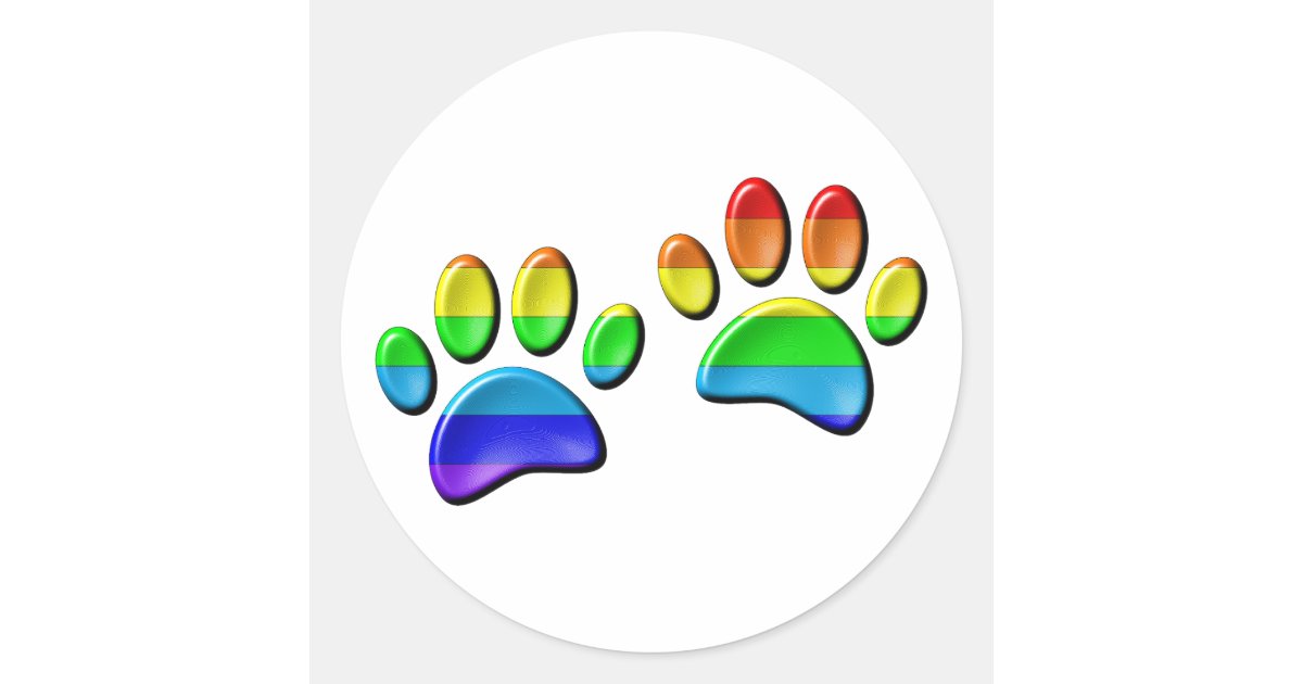 Faux 3D Rainbow Dog Paw Prints Classic Round Sticker | Zazzle