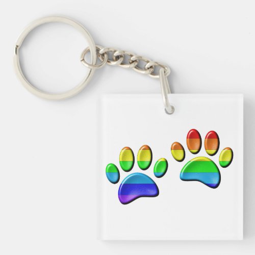 Faux 3D Rainbow Dog Paw Prints Keychain