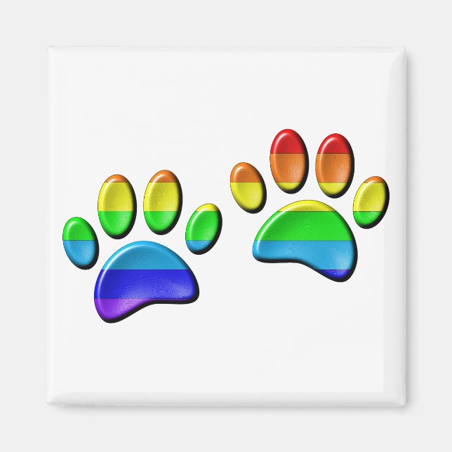 Faux 3D Rainbow Dog Paw Prints Magnet (Front)