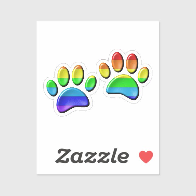 Faux 3D Rainbow Dog Paw Prints Sticker (Sheet)