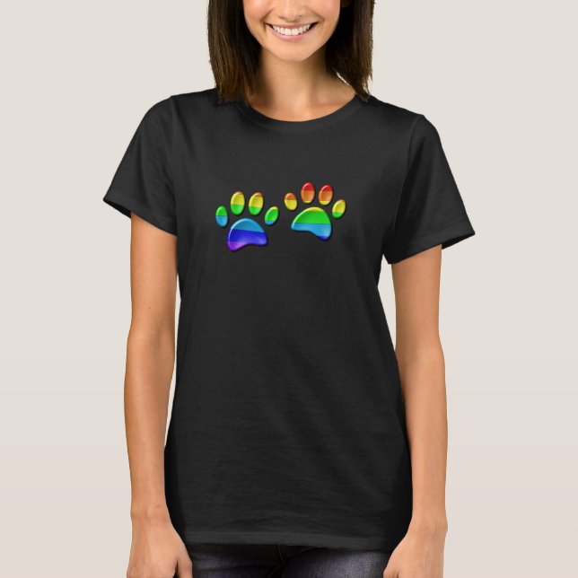 Faux 3D Rainbow Dog Paw Prints T-Shirt (Front)