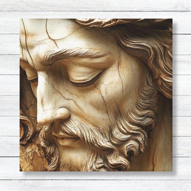Faux 3D Weathered Stone Jesus Canvas Print (3d Passion of Jesus - Religious Canvas Wall Art)