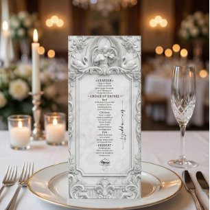 Faux 3D White Marble Relief Angel Swans Flat Menu