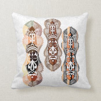 Faux Aboriginal  / African Masks Pillow by LilithDeAnu at Zazzle