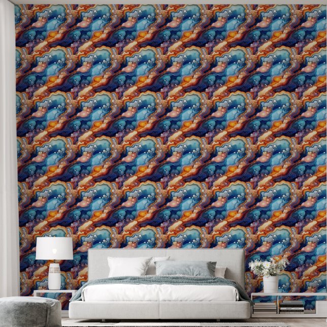Faux agate tiled pattern  wallpaper  (Bedroom)