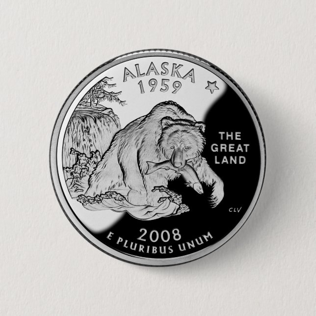 Faux Alaska State Quarter The Great Land Grizzly Button (Front)
