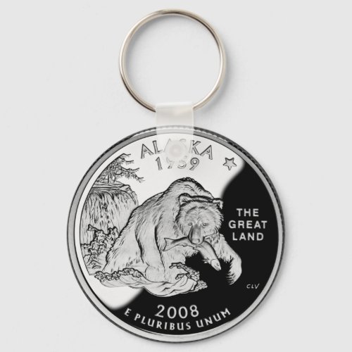 Faux Alaska State Quarter The Great Land Grizzly Keychain