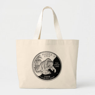 Faux Alaska State Quarter The Great Land Grizzly Large Tote Bag