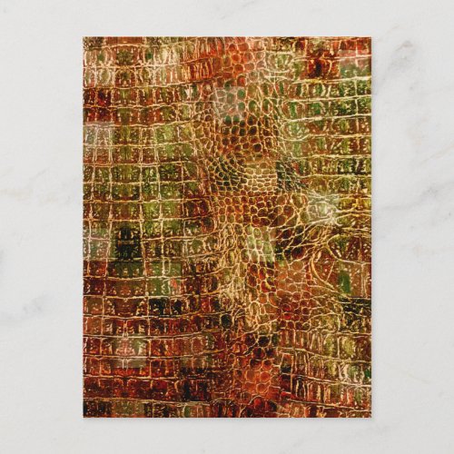 Faux Alligator Animal Skin Leather Red Brown Announcement Postcard
