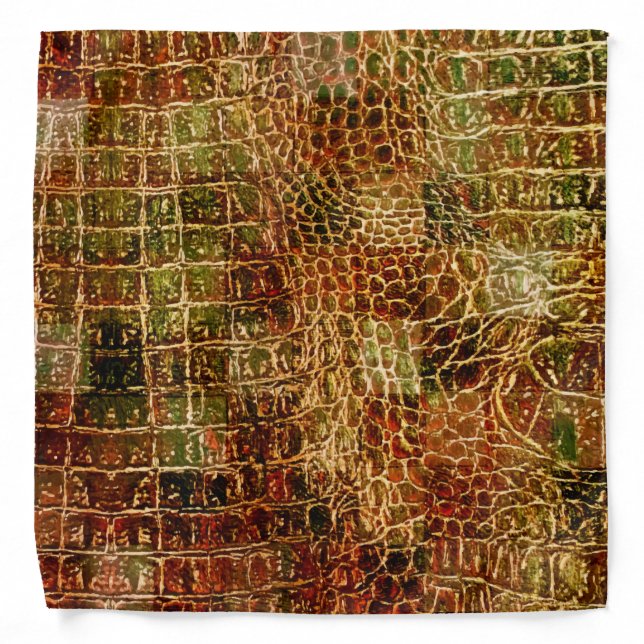 Faux Alligator Animal Skin Leather Red Brown Bandana (Front)