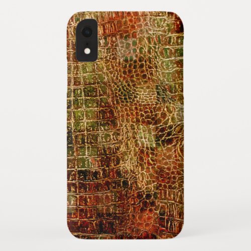 Faux Alligator Animal Skin Leather Red Brown iPhone XR Case