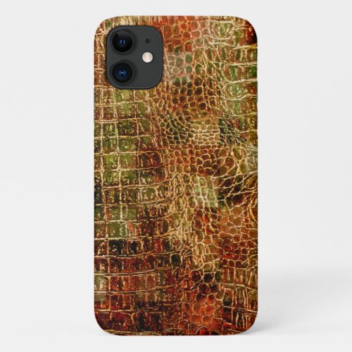 Faux Alligator Animal Skin Leather Red Brown iPhone 11 Case