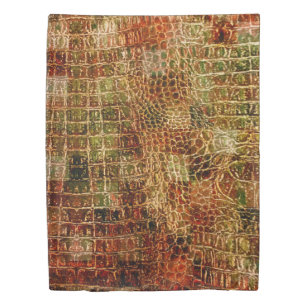 Faux Alligator Animal Skin Leather Red Brown Duvet Cover