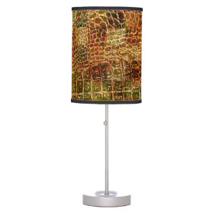 Faux Alligator Animal Skin Leather Red Brown Table Lamp