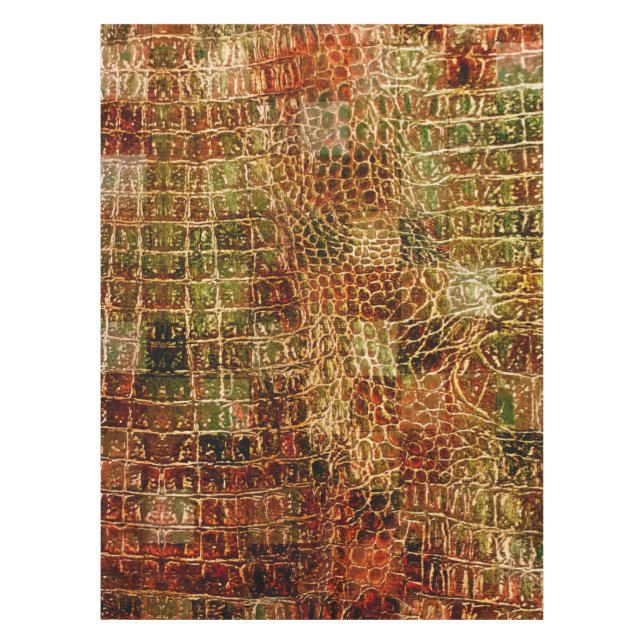 Faux Alligator Animal Skin Leather Red Brown Tablecloth (Front)