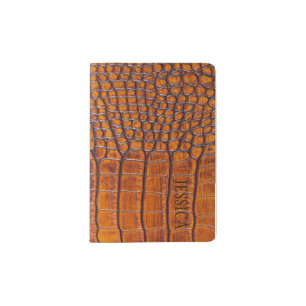 Faux Alligator Skin Brown Bronze Personalized Passport Holder