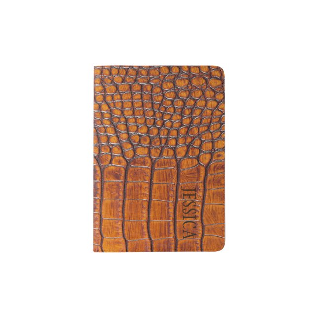 Faux Alligator Skin Brown Bronze Personalized Passport Holder (Front)