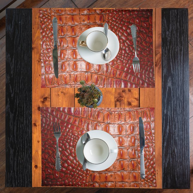 Faux Alligator Skin Burnt Orange Monogrammed Cloth Placemat (Creator Uploaded)