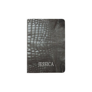 Faux Alligator Skin Elegant Black Personalized Passport Holder