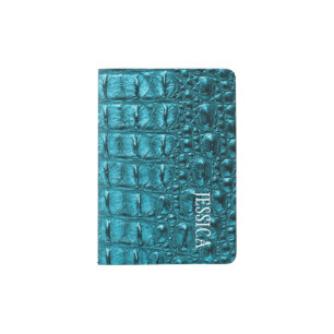 Faux Alligator Skin Turquoise Blue Personalized Passport Holder