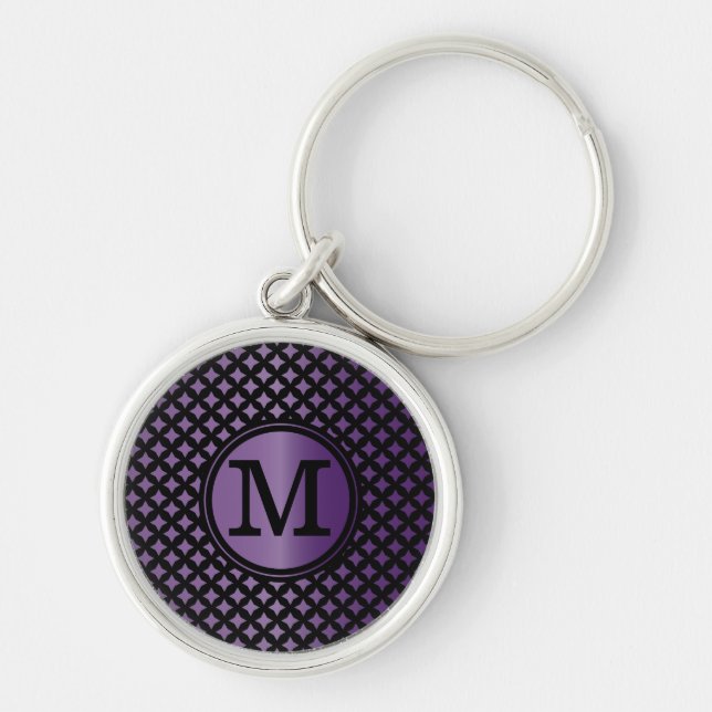Faux Amethyst and black chic monogram Keychain (Front)
