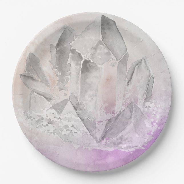 *~*  Faux Amethyst Crystal Healing Energy Chakra Paper Plates (Front)