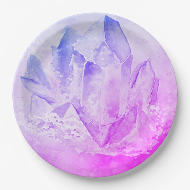 *~*  Faux Amethyst Pink Crystal Healing Energy Paper Plates (Front)