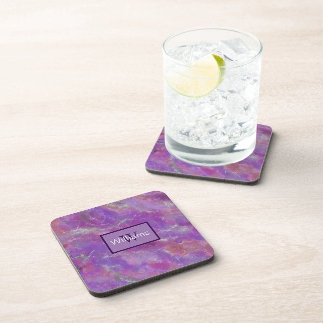 Faux Amethyst Purple Marble Beverage Coaster (Right Side)
