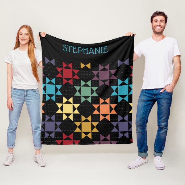 Faux Amish Quilt Bright Colors Personalized Fleece Blanket (In Situ)