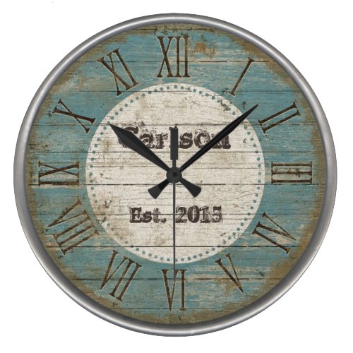 Faux antique Chic rustic blue wood custom design Large Clock