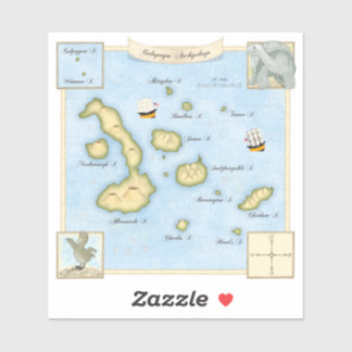 Faux Antique Galapagos Archipelago Map With Ships Sticker