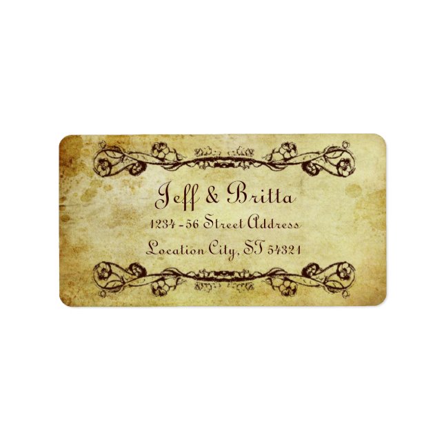Faux Antique Gold Victorian Steampunk Wedding Label (Front)