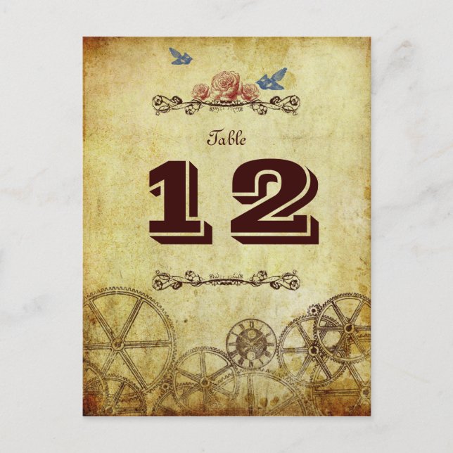 Faux Antique Gold Victorian Steampunk Wedding Postcard (Front)