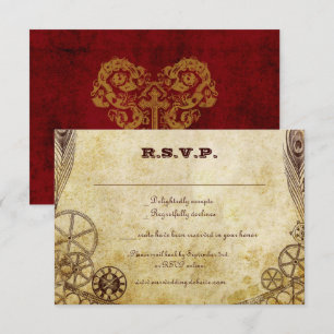 Faux Antique Gold Victorian Steampunk Wedding RSVP Card