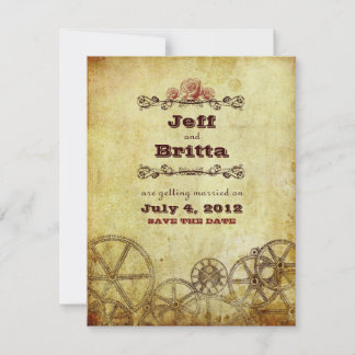 Faux Antique Gold Victorian Steampunk Wedding Save The Date