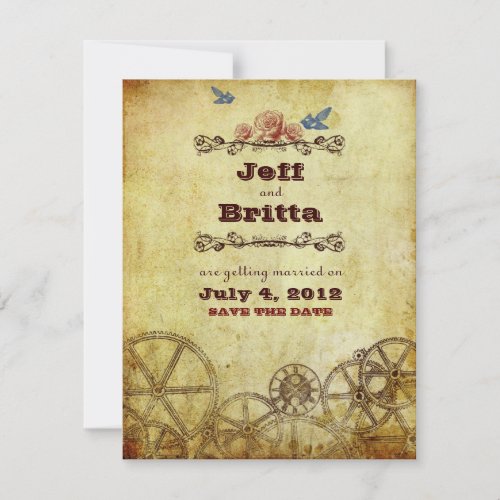 Faux Antique Gold Victorian Steampunk Wedding Save The Date