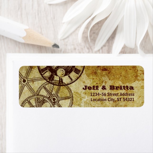 Faux Antique Gold Victorian Steampunk Wedding v2 Label (Insitu)