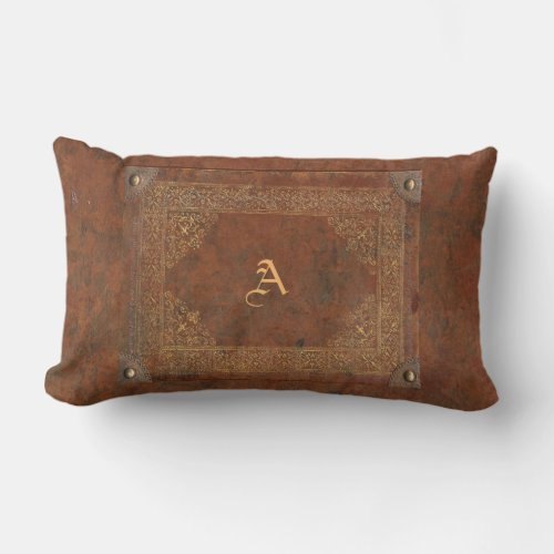 Faux Antique Leather with or without Initials Lumbar Pillow